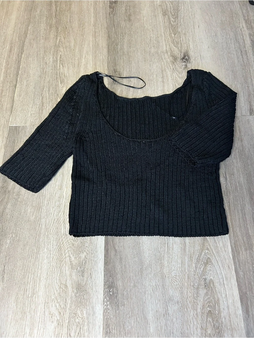 Free People Black Ribbed Knit Cropped Top - Women's NWOT